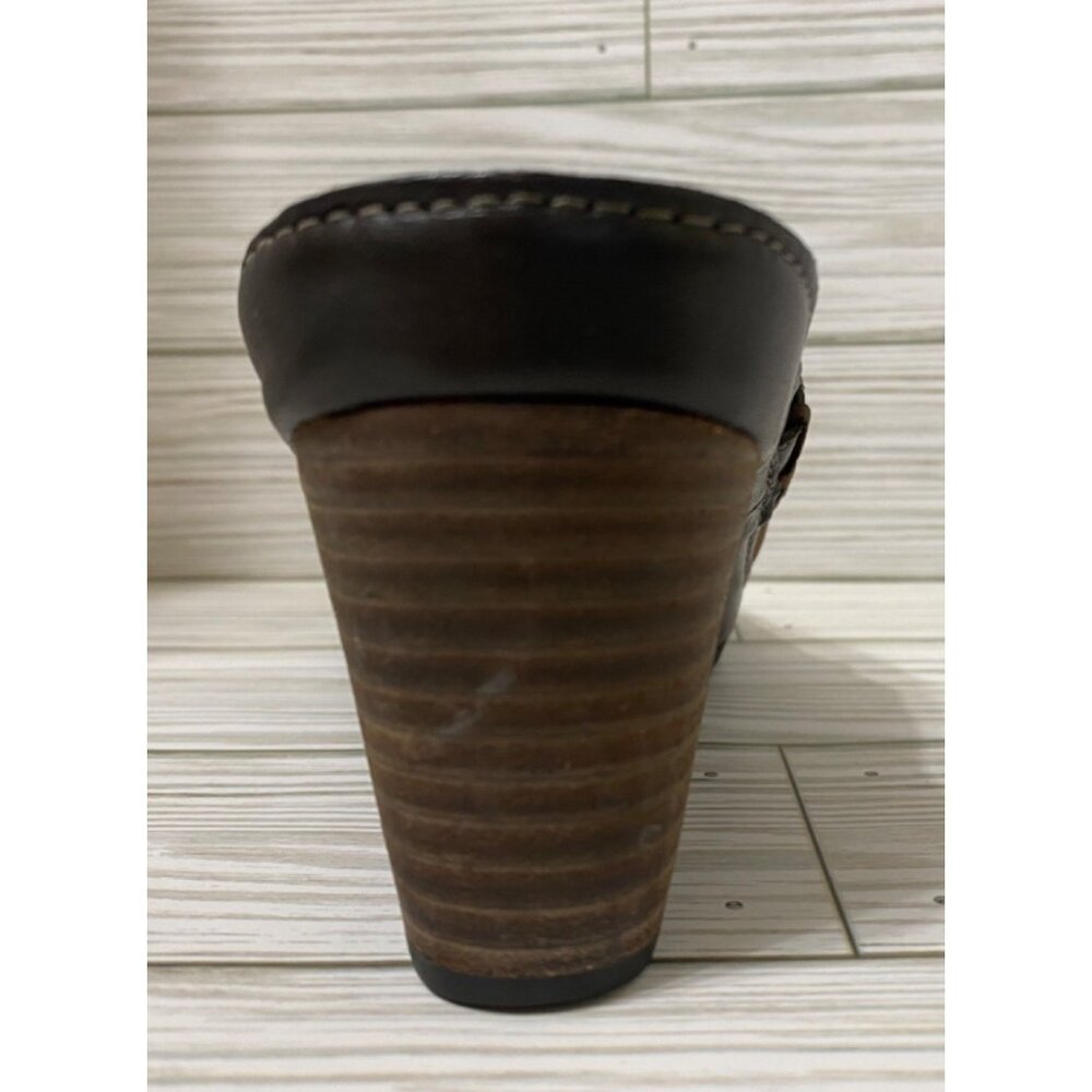 Clarks Artisan Brown Leather Heeled Mules 7.5M Platform Shoes 2" Chunky - Picture 9 of 11